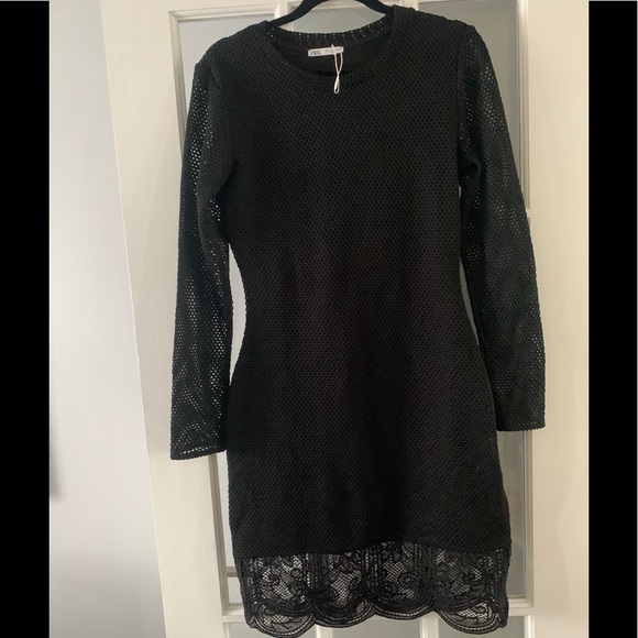 ZARA new without tag black mesh trim midi dress size L - Picture 4 of 5